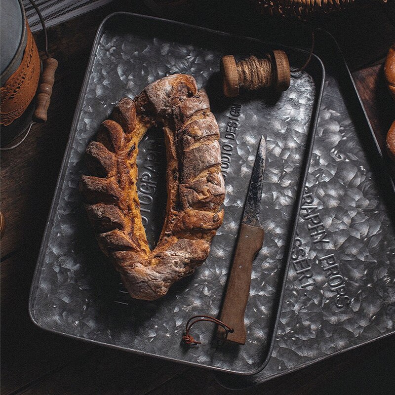 Retro Rechthoek Zink Ijzeren Plaat Dienblad Engels Letters Antiek Dessertbord Taart Brood Decoratieve Pan Fotografie Props