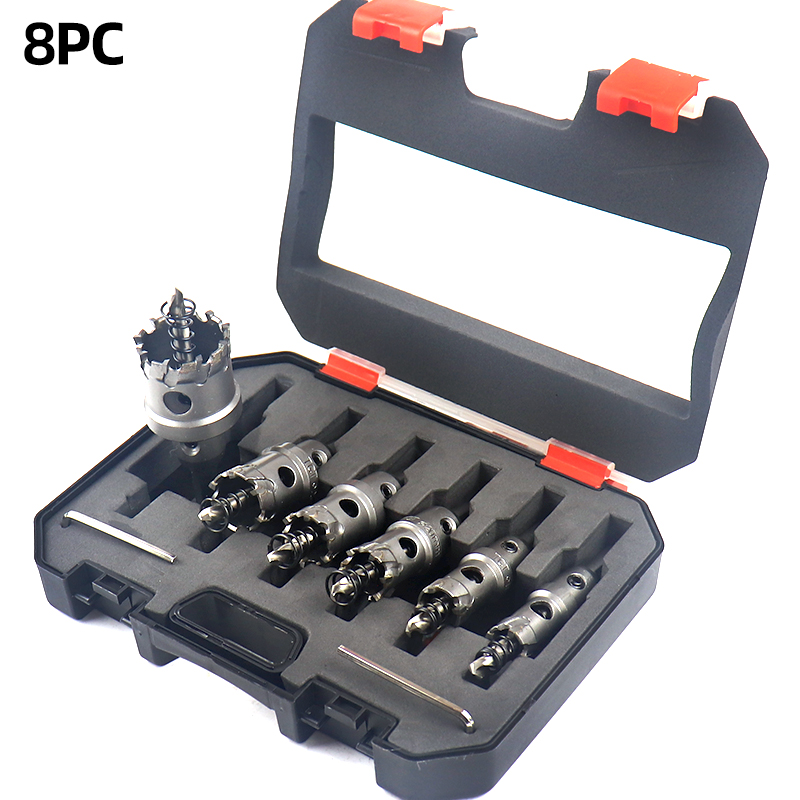 8 unids/set 16-35mm corona de perforación para metal TCT sierra perforadora con punta de carburo cortador de broca de núcleo de Metal con caja
