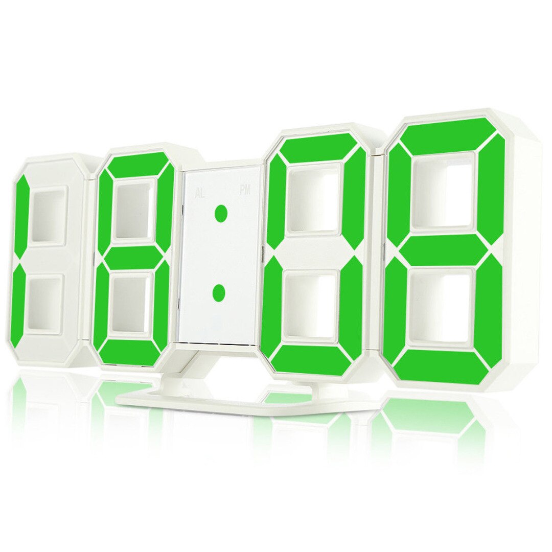 3D LED Digital Number Clock Wall Digital Alarm Clock Timer Night Light Home Office Bedroom Bedside Hanging Clock: Green