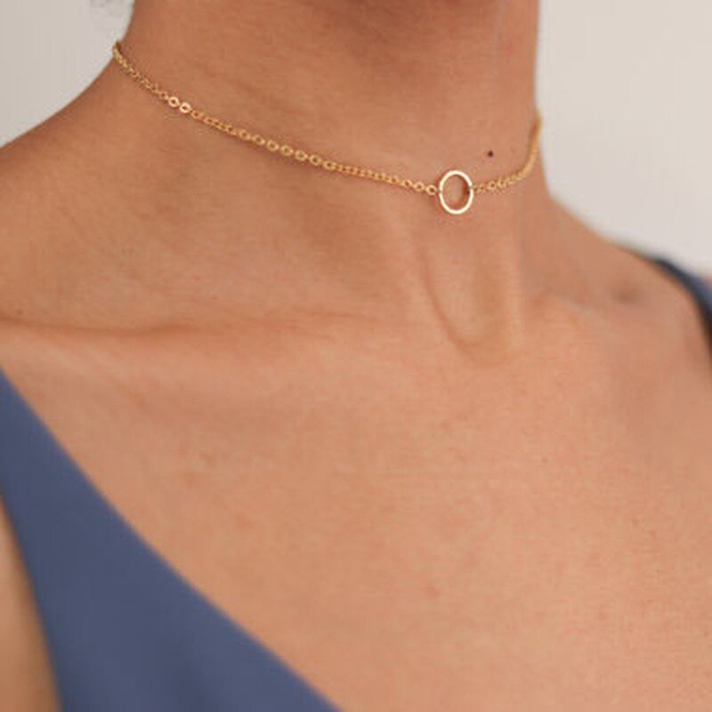 Collar de círculo redondo de Metal para mujer, colgante de círculo redondo estético, collar de cadena corta, Collares de joyería para mujer Harajuku