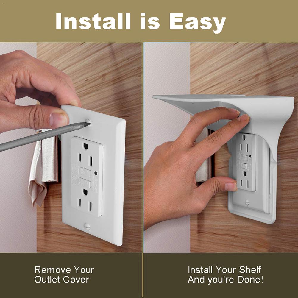 Wall Mount Socket Rack Wall Outlet Shelf Convenient Sturdy Socket Mobile Phone Charging Storage Holder For Bathroom Living Rooms