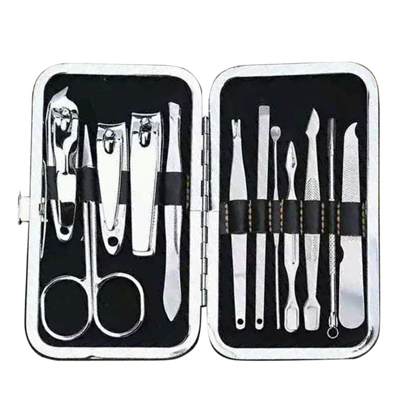 Kit de manicura para pedicura , juego de aseo de maquillaje de acero inoxidable negro, cortador de oreja, pinzas, tijeras: 15