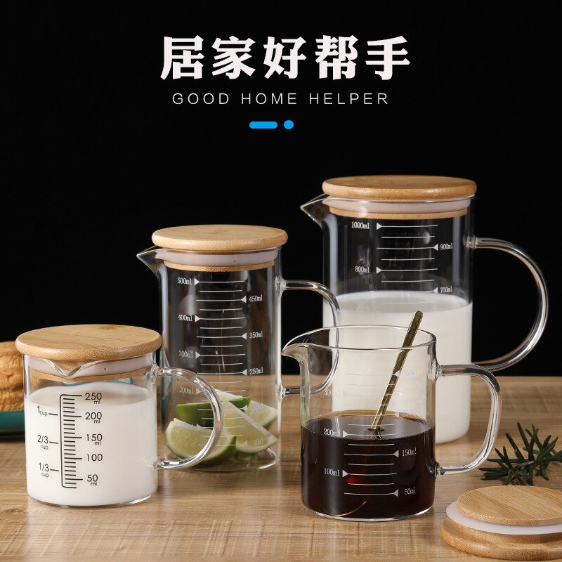 Bamboo Cover Glass Scale Cup Home Department Store Water Cup Custom Measuring Cup Capacity Household Products