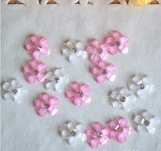 50Pcs Rhinestone Bloemen Charms 9Mm Voor 3D Nail Art Wit/Roze Bloemen Voor Bruiloft Nagels Decor Bridal nail Art 3D Nagel Charmes