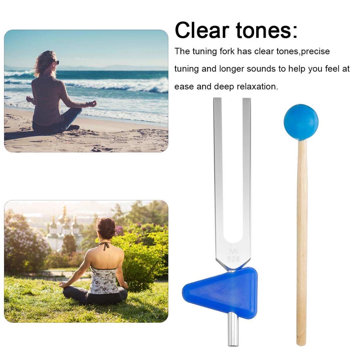 528Hz Tuning Fork Chakra Hammer Ball Diagnostic Triangular Silicone Module Tool Demonstrate Resonance Physical Instrument
