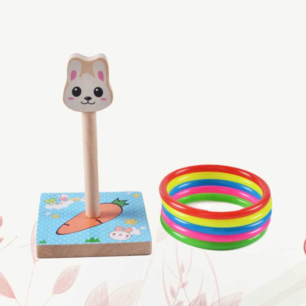 1 impostato di lancio in legno per bambini divertenti a forma di anello lanciare gioco giallo (stile canna)