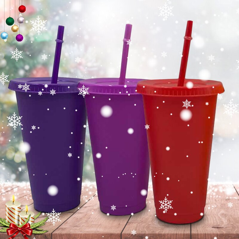 Reusable Ice Cold Drink Coffee Juice Tea Cup Reusable Smoothie Plastic Iced Tumbler Travel Mug With Straw Christmas Bottle