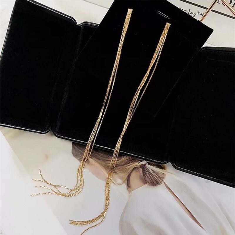 Lange overdreven kwast oorbellen voor vrouwen zilveren kleur metalen ketting Dangle Oorbellen elegante partij oordecoratie boucle: Bruin