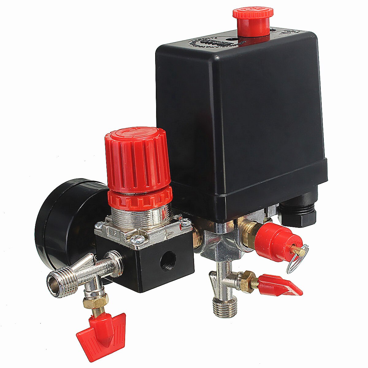 240V AC Regulator Heavy Duty Air Compressor Pump Pressure Control Switch 4 Port Air Pump Control Valve180PSI with Gauge