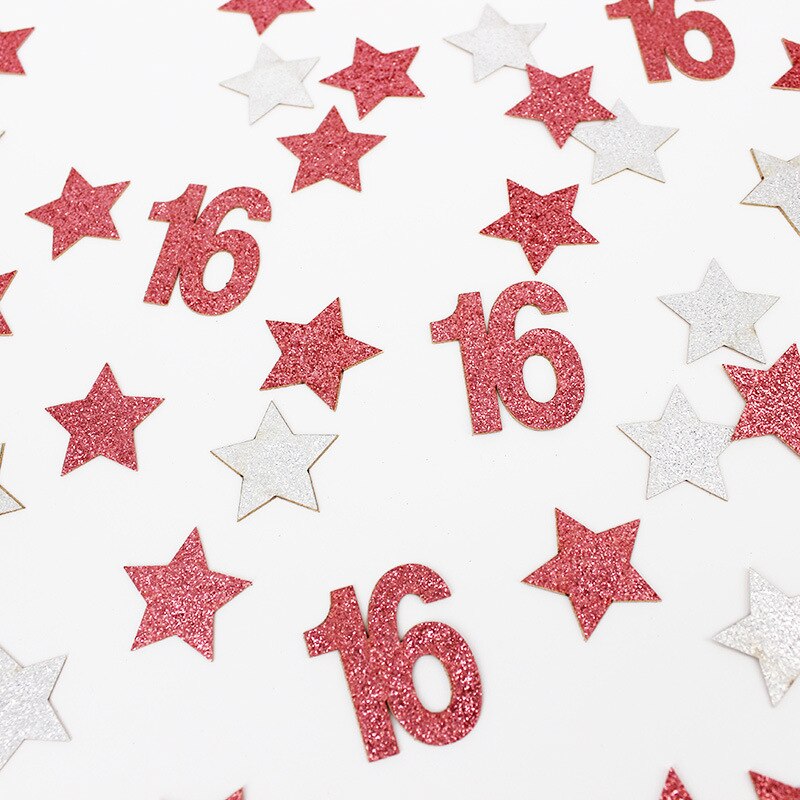100Pcs Glitter Rose Goud Zilver Ster Papier Confetti Digitale 16/21/30/40/50/60 Strooi partij Confetti Verjaardag Anniversary Decor