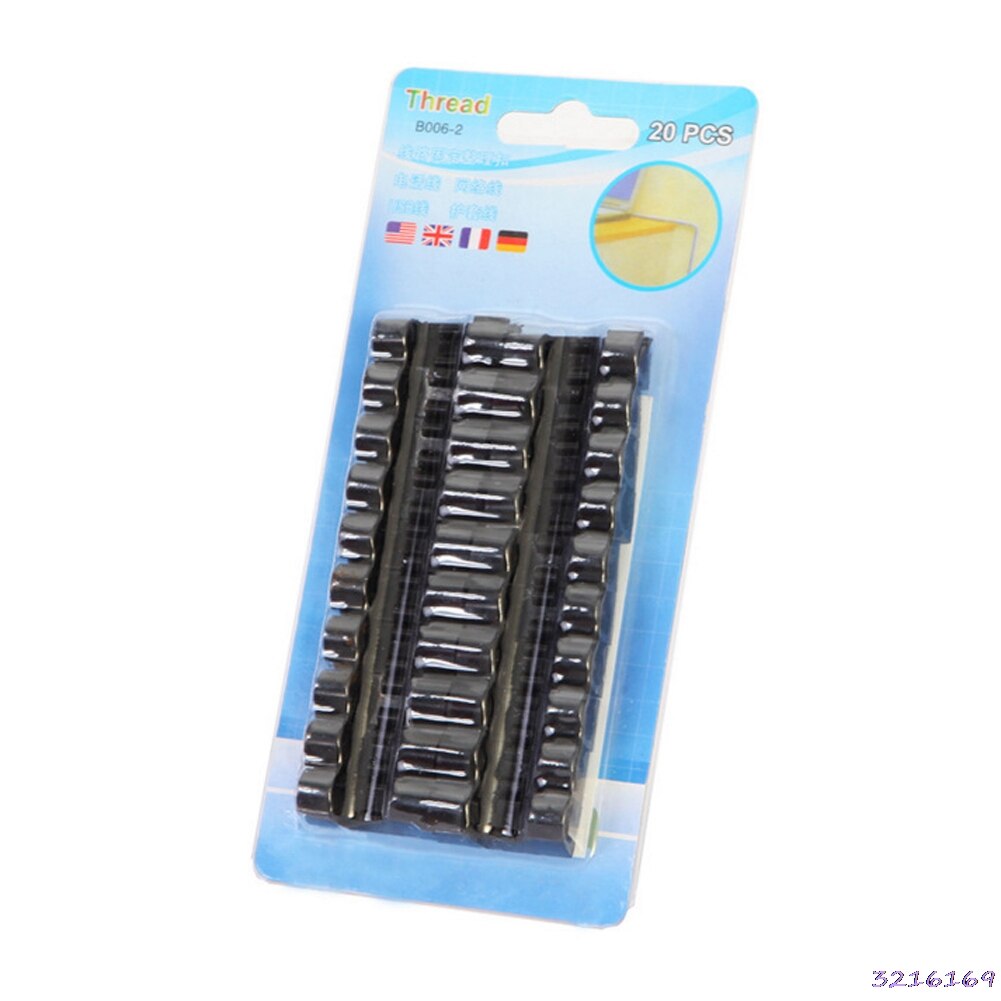 Gennemsigtig /20 stk ledning ledning kabel plast clips selvklæbende klemme organizer fixer: Sort