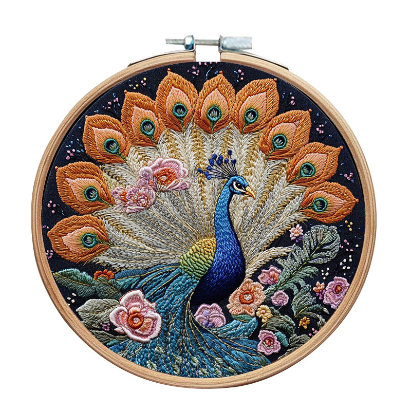 Beautiful Peacock Embroidery Kit DIY Simple English for Women to Learn Handicrafts Home Decoration: 20*20cm / PURPLE