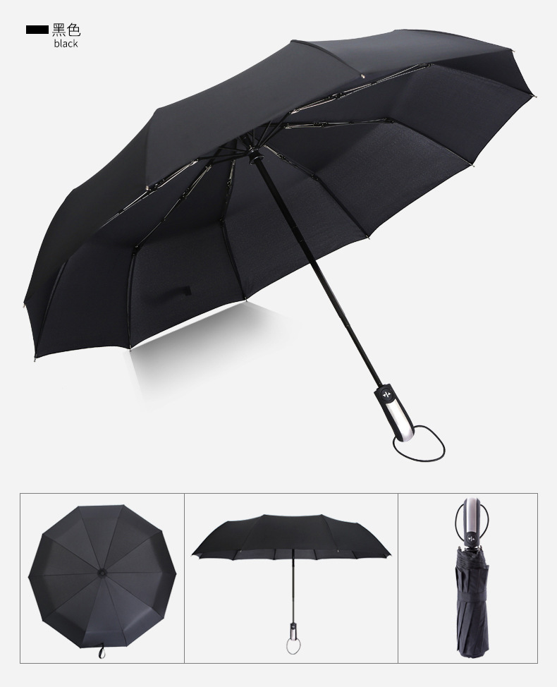 Wind Resistant Folding Automatic Umbrella Rain Two Individuals Use Luxury To Increase The umbrella Men Black Coating 10K Parasol: Black