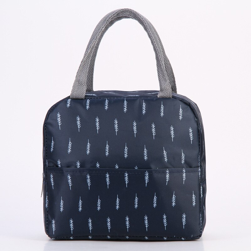 PLEEGA Functionele Patroon Cooler Lunchbox Draagbare Geïsoleerde Canvas Lunch Tas Thermische Voedsel Picknick Lunch Tassen Voor Vrouwen Kids: Navy feather