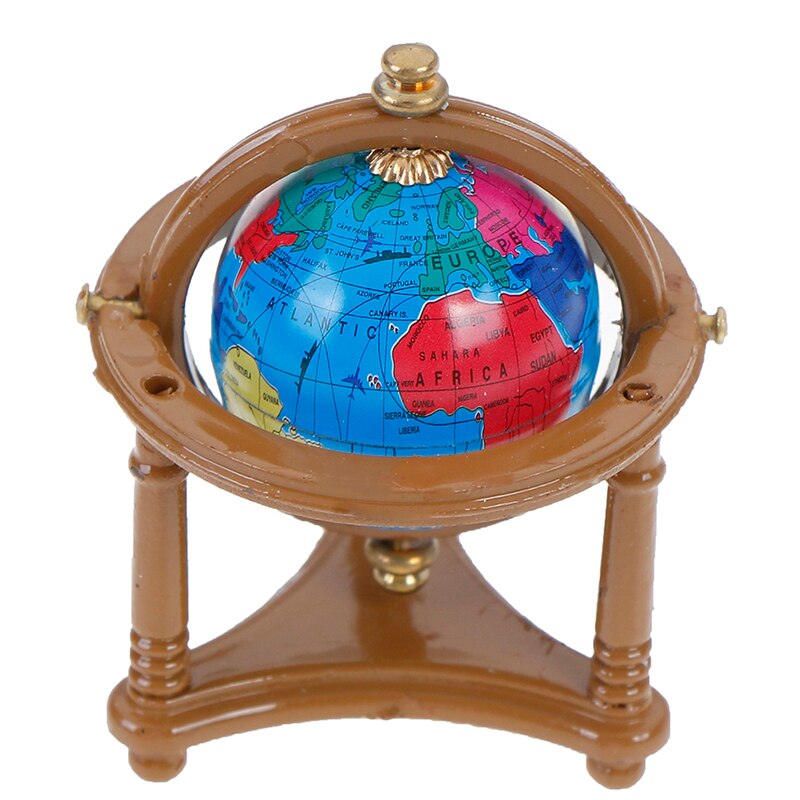 1:12 Miniature Rolling Globe With Wood Stand Dollhouse Study Livingroom Bedroom Reading Room Furniture Toy Accessories: B