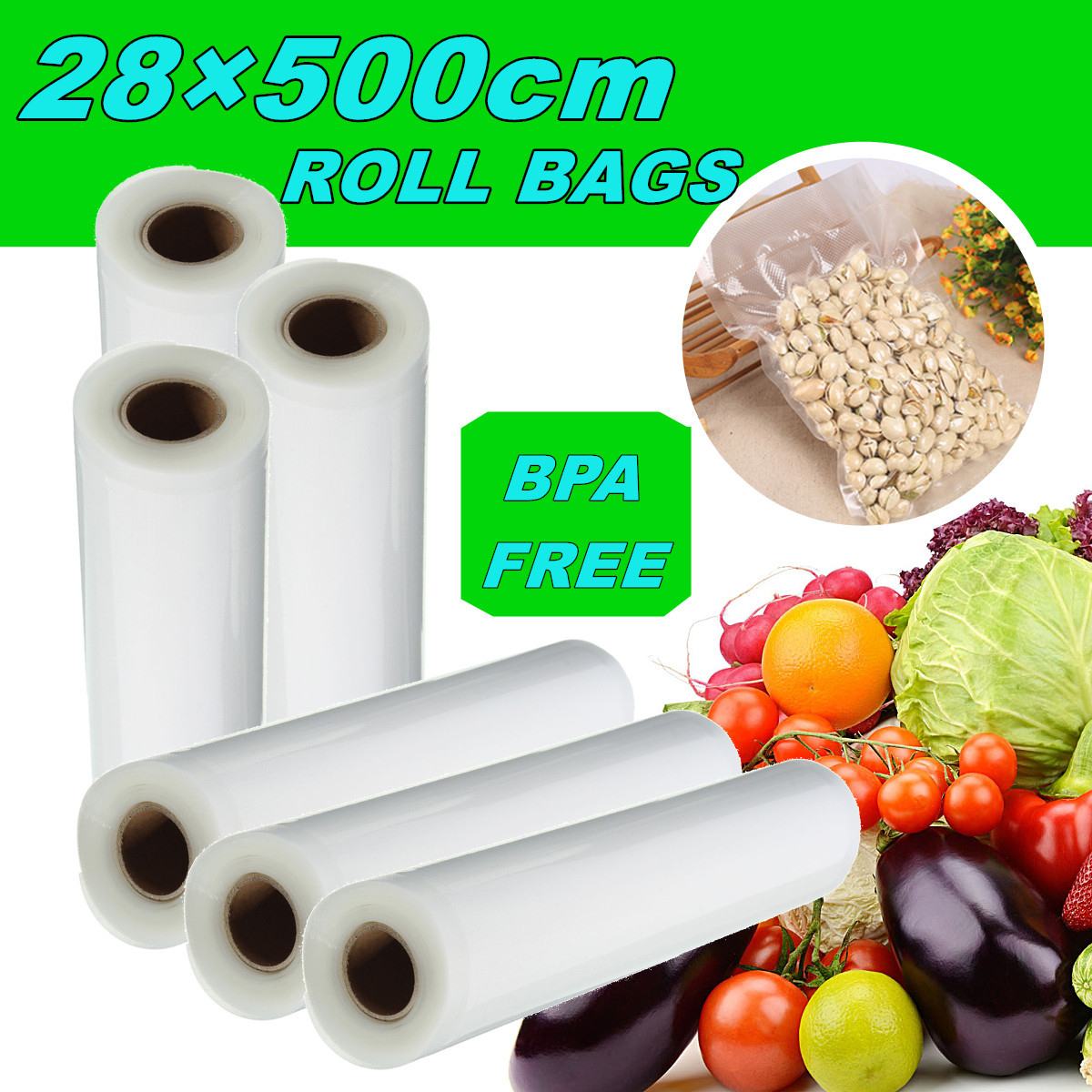 Voedsel Opslag Saver Zakken Vacuüm Plastic Roll Custom Size Tassen Voor Keuken Vacuüm Sealer Om Voedsel Vers 28X500cm