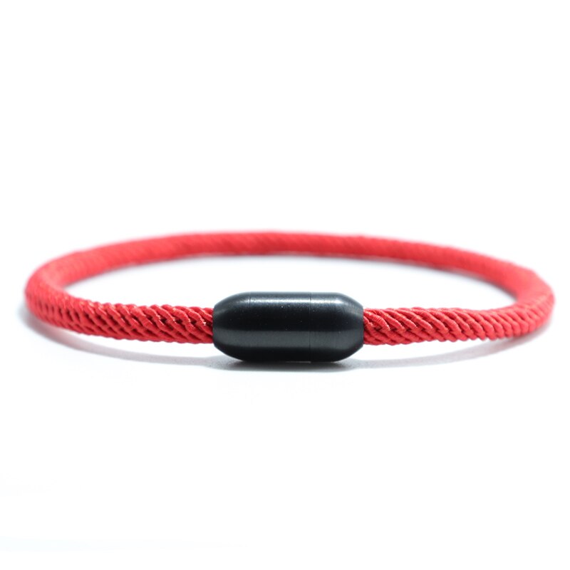 Pulsera magnética de cuerda roja minimalista hecha a mano para hombres y mujeres, brazalete Simple de acero inoxidable para brazalete, joyería de la suerte: Red / 18.5 cm