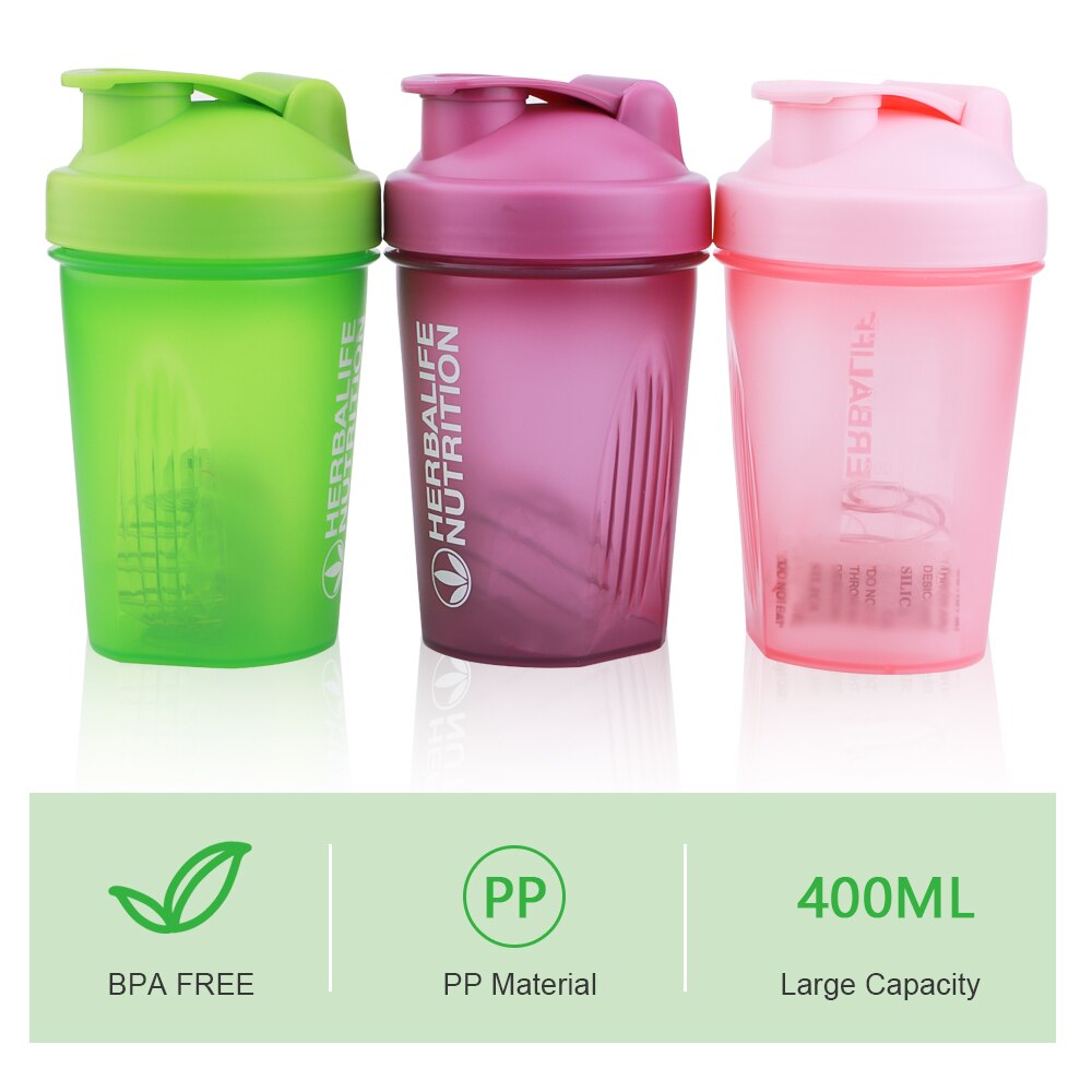 400ML Shaker Bottle Colorful Cute Protein Powder Shaker Cup Protable Plastic Drink Bottle With Mixing Ball and Spring