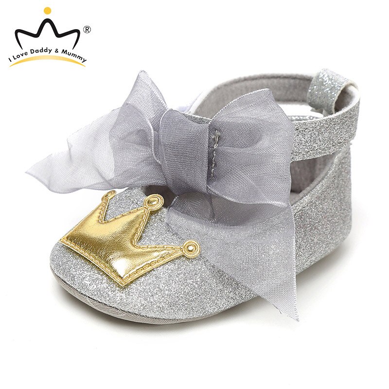 Sommar baby skor första vandrare söt kronrosett blomma baby flicka skor mjuka sulor halkfria spädbarn småbarn flickor: Grå / 7-12 månader