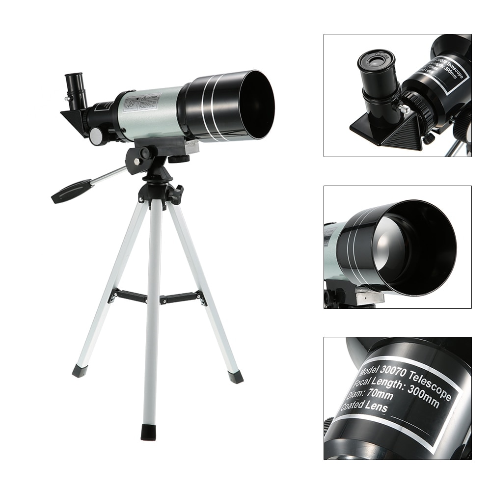 F30070M Monocular Outdoor Telescope HD 150X Refractive Astronomical Telescope H6mm/H20mm Eyepiece with Tripod Barlow Lens