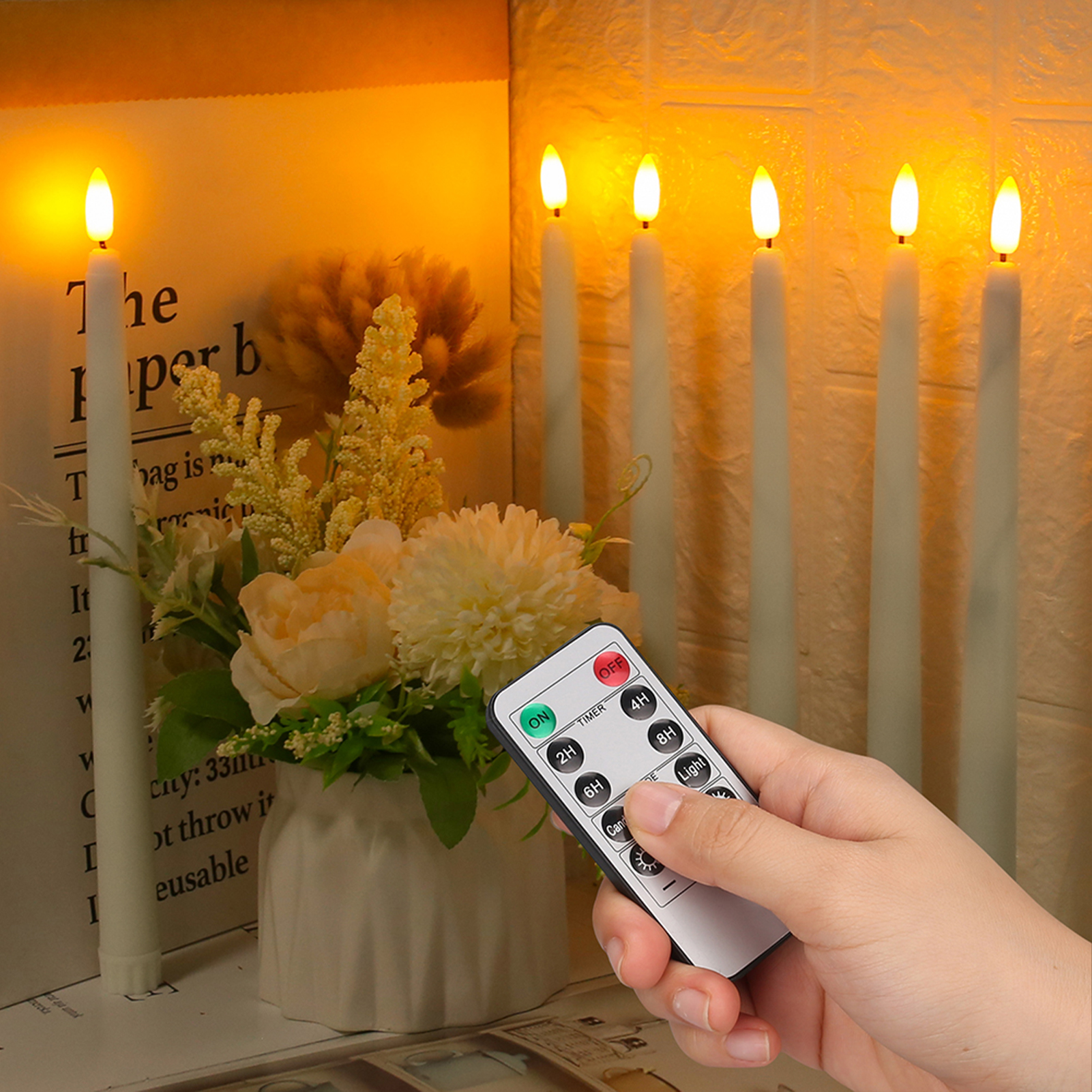 Velas cónicas LED sin llama, 12/24 Uds., parpadeantes con control remoto, candelabros de marfil con pilas de 11 ", decoración navideña para el hogar y la boda