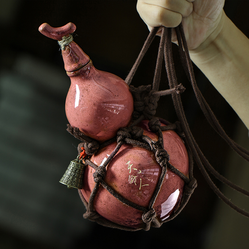 Ancient Style 700ml Wukong Bottle Gourd Wine Bottle Ceramic Cup Destiny Of Heaven Net Bag Wine Gourd Set The Water Kettle: WHITE