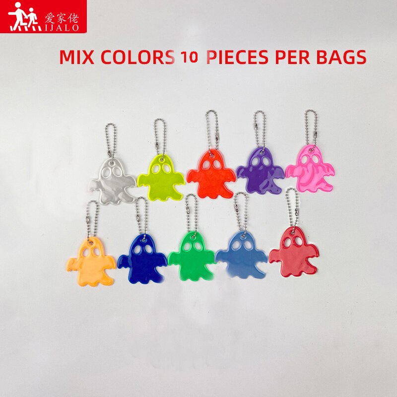 10 pcs Halloween Little Ghost Reflective Keychain Bag Pendant Accessories High Visibility Keyrings For Safety Use: 10 Mixed Colors