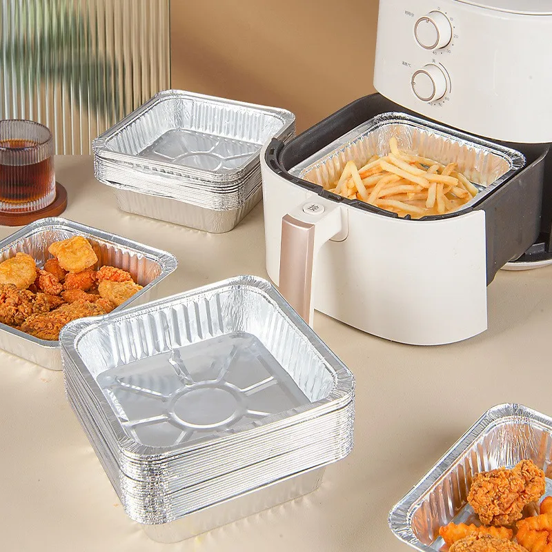 10PCS 20CM Platz Air Friteuse Aluminium Folie Pfanne Ofen BBQ Tablett Lebensmittel Behälter Kuchen Küche Liefert Mittagessen Boxen küche Gadget