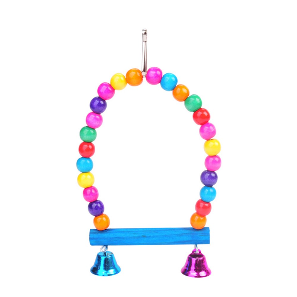 Parrot Hanging Cage Bird Cage Toys for Parrots Reliable &amp; Chewable-Swing Hanging Chewing Bite Bridge Wooden Beads Ball Bell Toys: Random Colorful