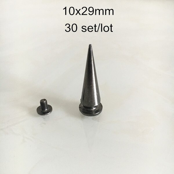 Ruuvata metalliset niittinastat, musta gunmetal punk rock piikkiniitti, luoti / härkäsarvi ruuvitappi, tee-se-itse-kengät, laukut, nahkakäsityöt: 10 x 29mm 30 setti