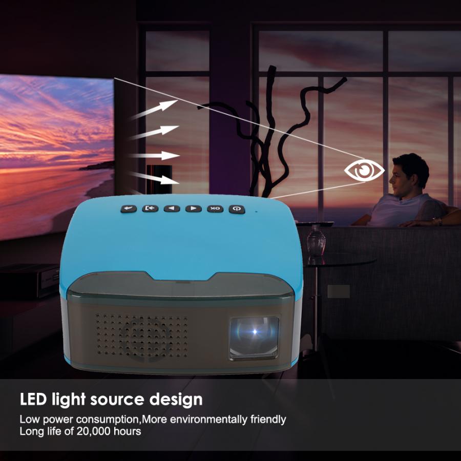 Micro LED Projector with Adjustable Built-in Lens 13ANSI Brightness Support AV / / USB / TF Input