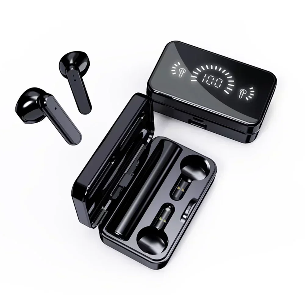 Auricolari Bluetooth TWS - Cuffie Sportive Stereo - Auricolari Wireless Impermeabili con Microfono - Custodia 900mAh: Nero
