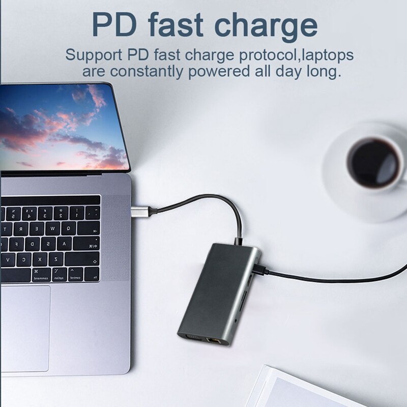 USB Hub C 10 in 1 Blitz 3 Typ C Adapter Dock 3 USB 3,0 Hafen 4K HDMI 1080P VGA RJ45 Gigabit Ethernet für Profi