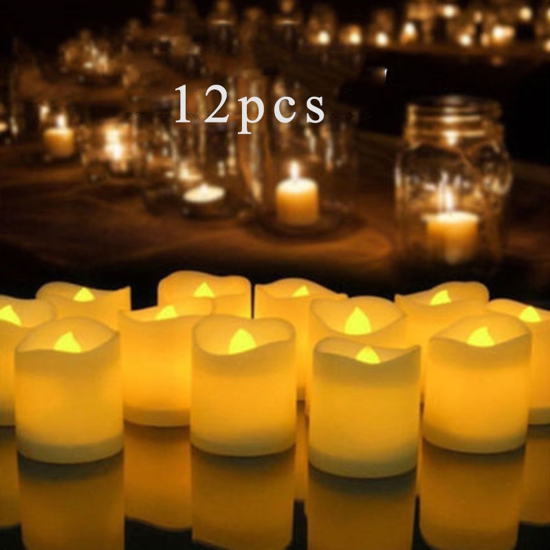 12 pcs/pack Flickering Flameless LED Tea light Flicker Tea Candle Light Birthday Party Wedding Candels Safety Home Decoration