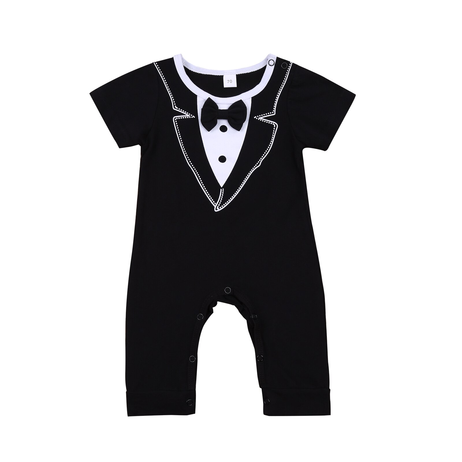 Newborn Infant Baby Boy Summer Romper Solid Color Jumpsuit O-neck Short Sleeve Button Long Pant 0-18M