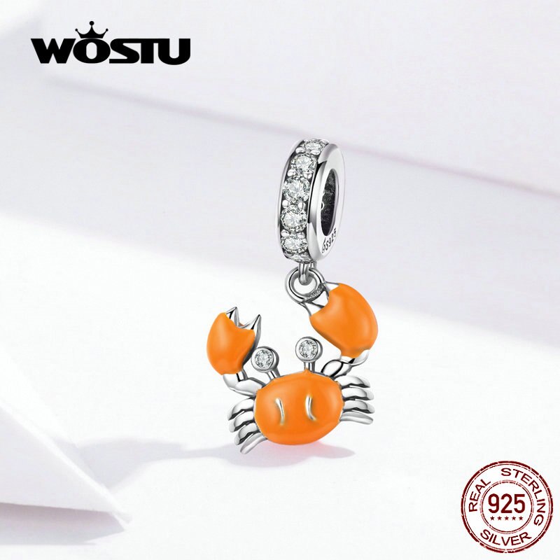 WOSTU 100% Echt 925 Sterling Zilveren Charm Dangle Zomer Krab Pedant Kralen Fit Armband Sieraden DAC076