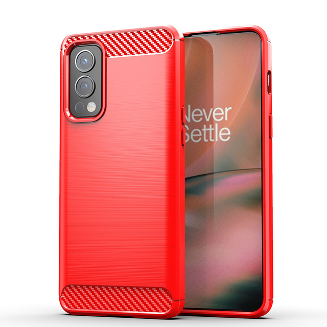 etui OnePlus Nord 2 Nord2 DN2101 DN2103 Gumowa silikonowa osłona z włókna węglowego robić OnePlus Nord 2 5G etui tylne robić Nord 2 Nord2: Tkanina bawełniana / Czerwony