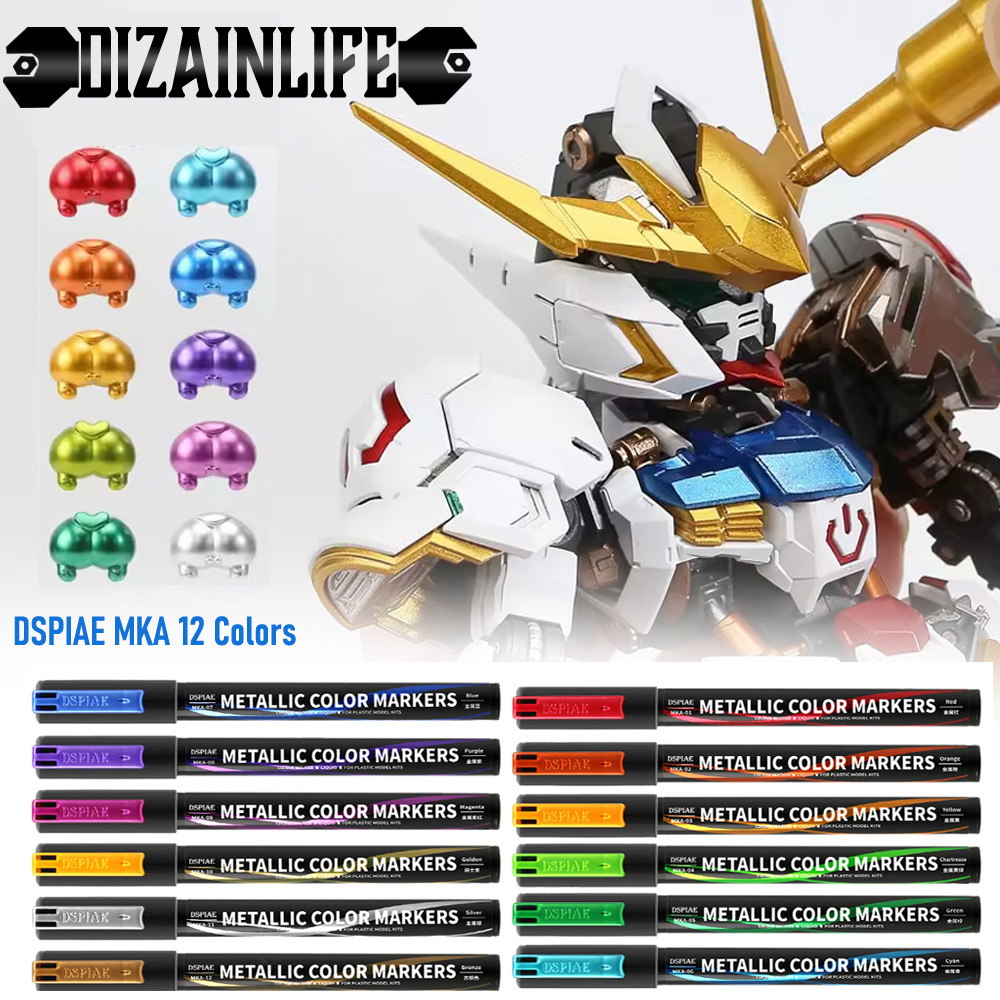 DSPIAE MKA 12 Farben Super metallisch Marker Pinsel Stift Wasserbasis Weichen Kopf farbe für Gundam Mecha Modellbau Hobby DIY Werkzeug