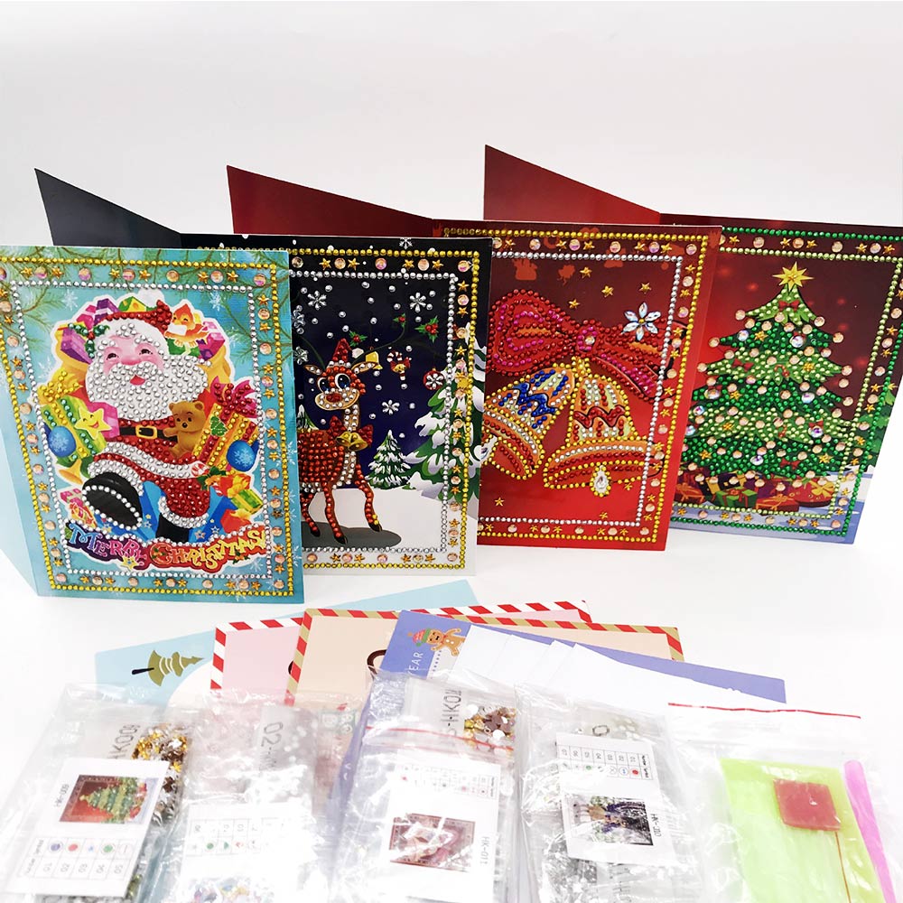 Kerst Kaart Diamant Schilderen Ronde Gedeeltelijke Boor Uitnodiging Brief 5D Nouveaute Diy Mozaïek Borduurwerk Kerstman Foto