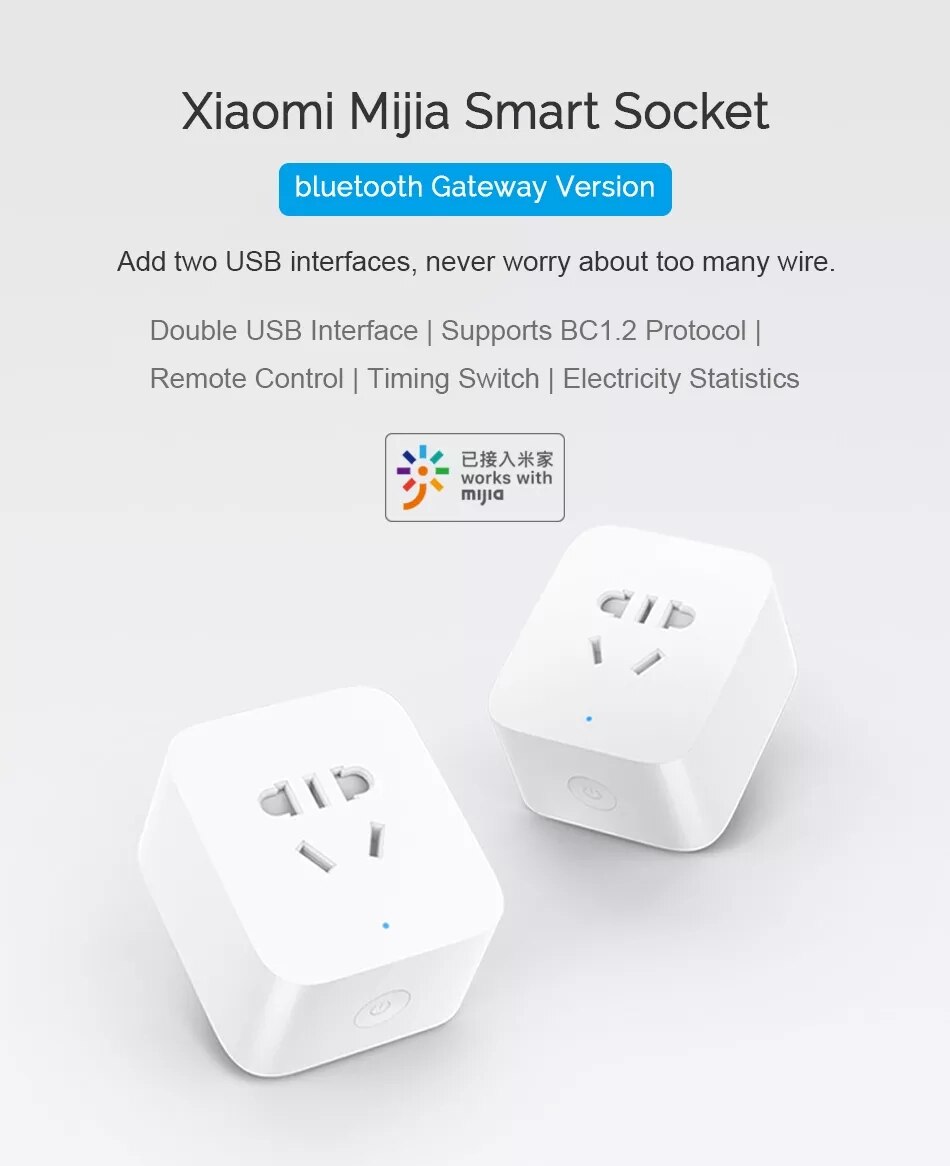 Original Xiaomi mijia Smart Socket Plug Dual USB with Bluetooth Gateway WIFI Socket Power Adapter Wireless Remote by APP mi home