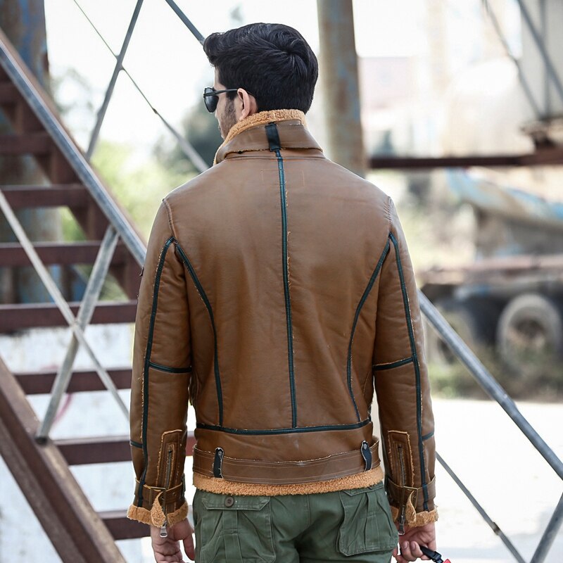 77City Killer Winter Leather Jacket Men Wool Jackets Outerwear Bomber Thick Warm PU Leather Retro Jackets Size M-2XL
