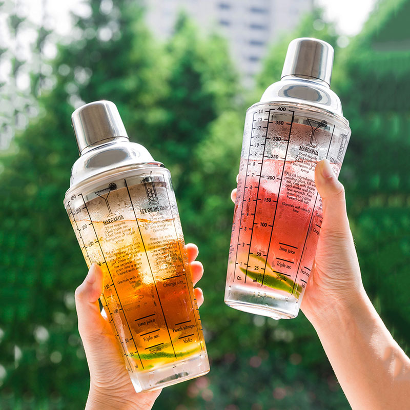 Coctelera a escala de acero inoxidable de 400ML, vaso mezclador para barman, zumo de fruta, nieve, gramos, taza, botella de agua, herramienta de Bar
