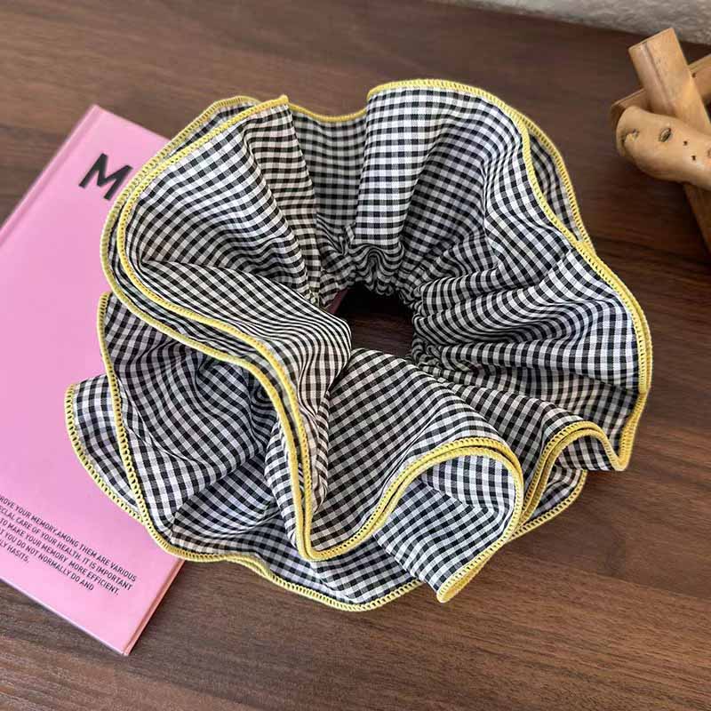 Retro Colorful Lattice Ruffles Hair Scrunchies Headbands for Women Girls Sweet Romantic Hair Rope Rubber Band Hair Accessories: Dark Grey