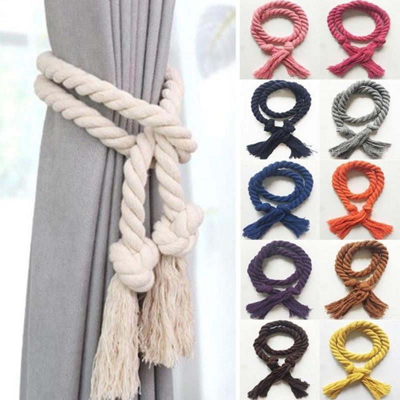 Rideau en corde de chanvre tissé à la main | Paire de rideaux à nouer décoratifs à tirettes, support de corde en chanvre tissé à la main, accessoires de rideau à boucle