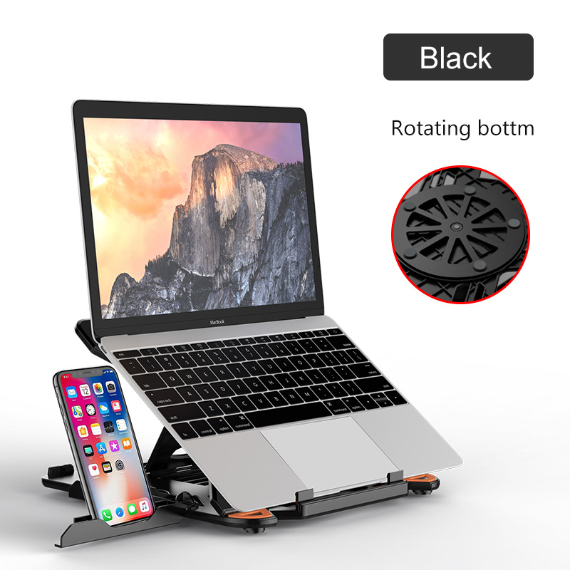 Laptop Stand Rotatable Adjustable notebook mobile phone holder monitor base portable accessories: Black Rotating