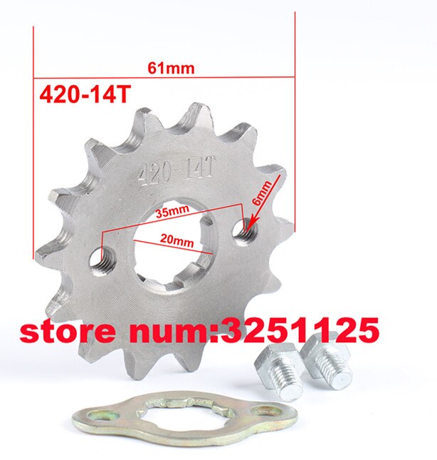 Atv 420 18 tand 20mm front motor kæde tandhjul gear til 50cc - 160cc kinesiske 4 hjulede quad pit dirt monkey cykel motorcykel: 14t