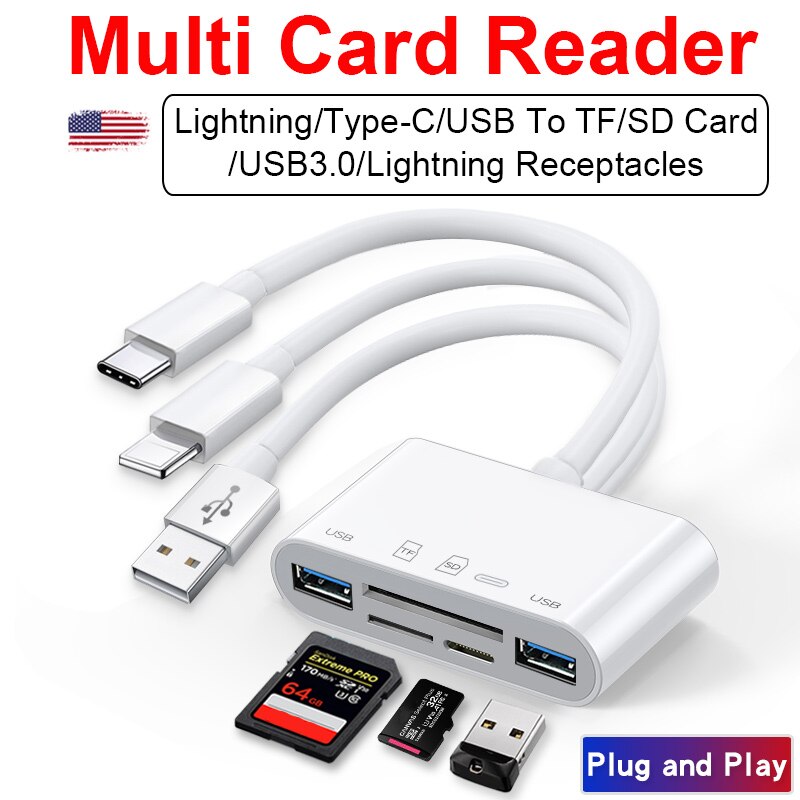 OTG USB Camera Multimemory adapter for lightning to micro SD TF card reader kit for iphone ipad for apple ios 13 converter