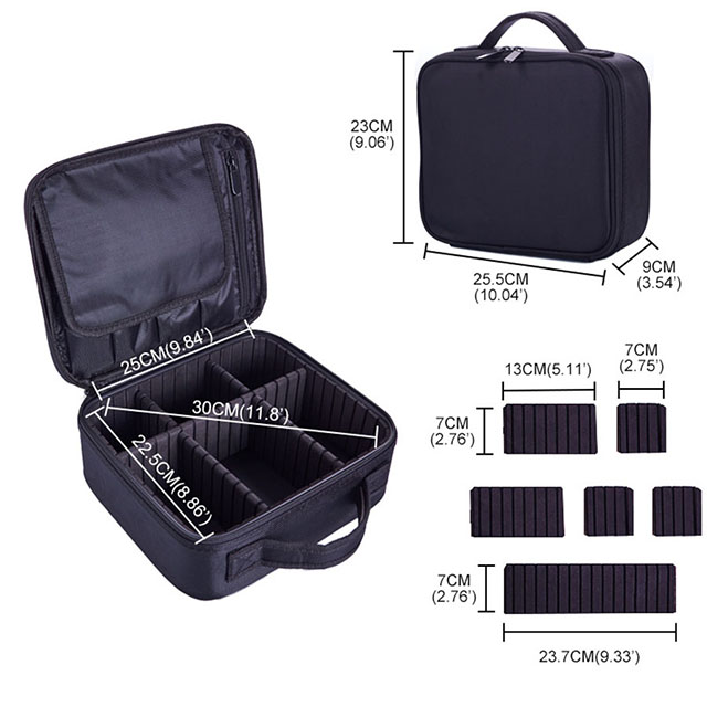 Makeup bag Train Case Makeup Cosmetic bag Organizer Portable Artist Storage Bag With Adjustable Dividers Makeup Brush Case: black