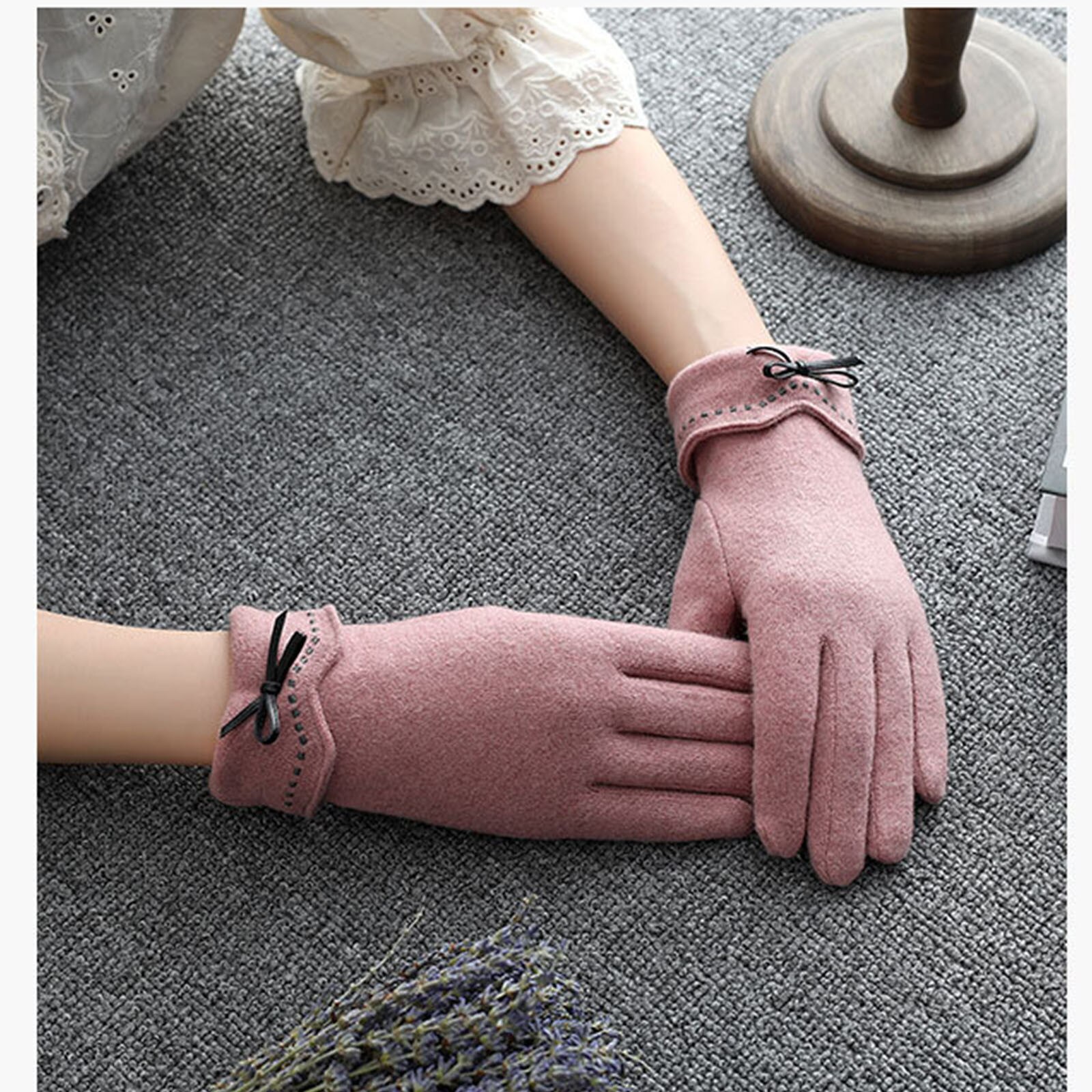 Vrouwen Winter Warme Wollen Handschoenen Elegante Vrouwelijke Dames Rijden Volledige Vinger Fluwelen Handschoenen Telefoon Spelen Goedkope