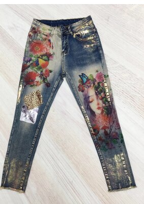 Denim Pants Painted Bronzing Jeans Woman Spring Autumn Women Ins Super Fire Printing Jeans Female Trousers: 25